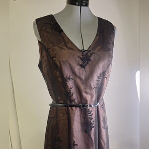 Coldwater Creek Elegant Brown Dress with Black Embroidery Size 10